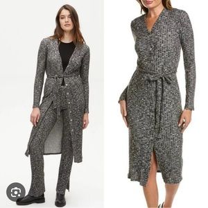 Michael Stars Isa Ribbed Cardigan In Black Marl Luxe Jasper 1X #J